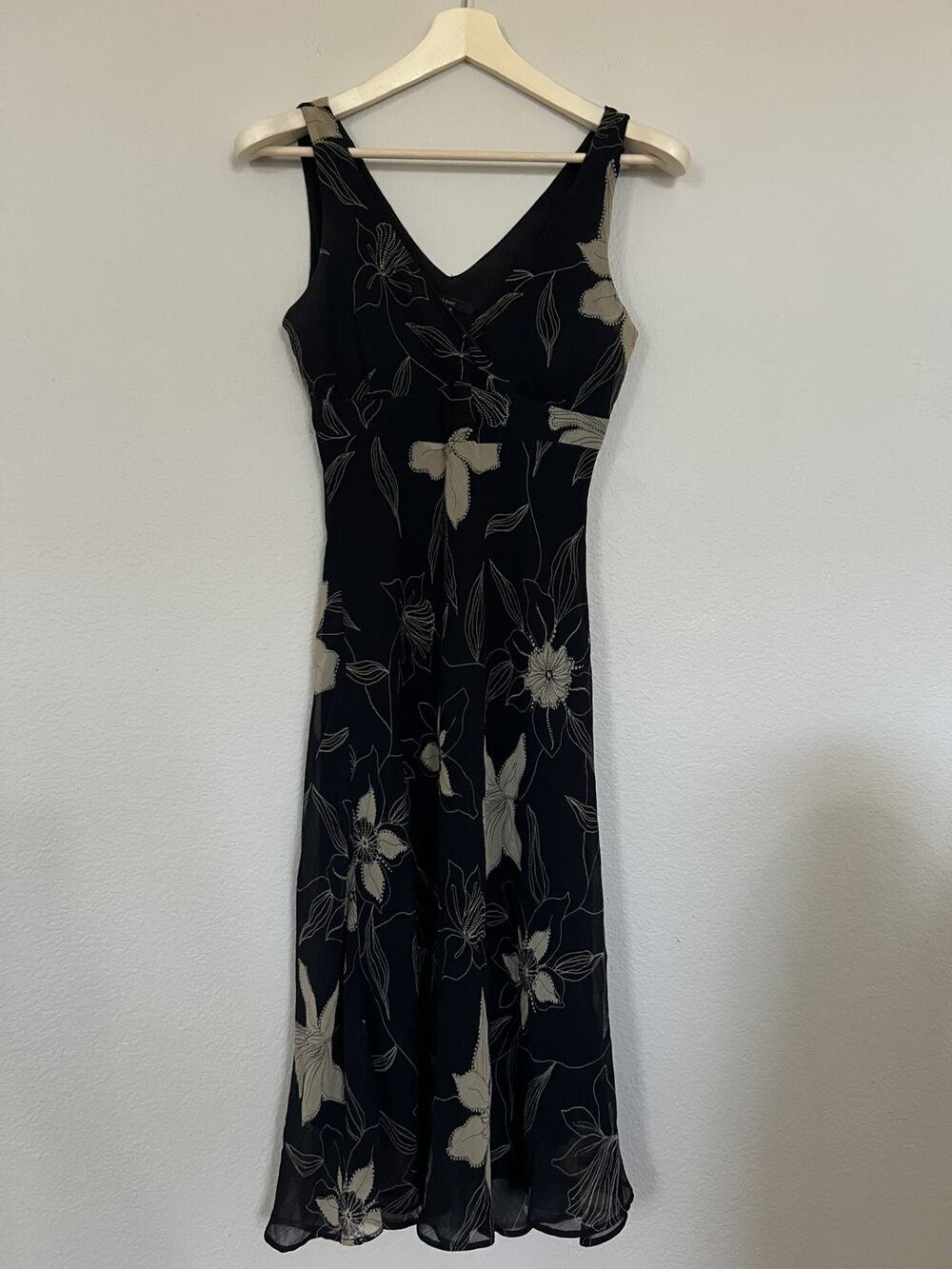 Zara Basic Black Floral Midi Dress Size 6
